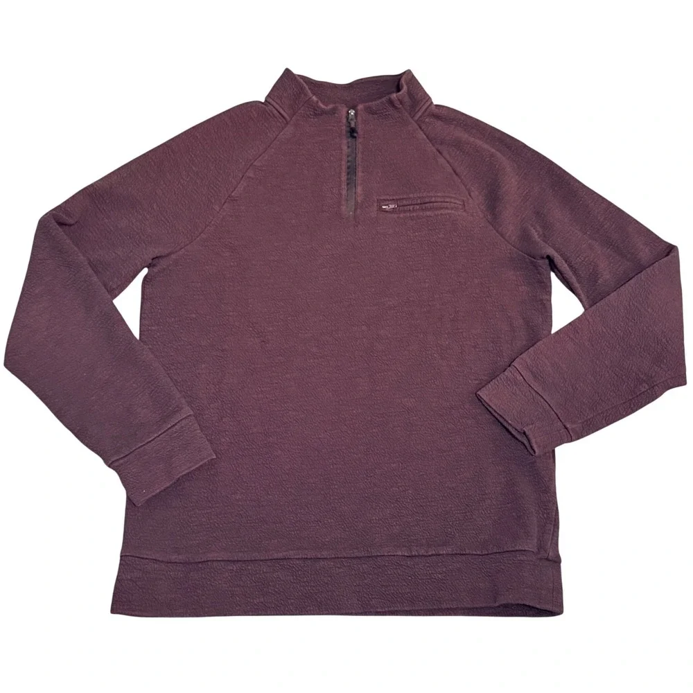 Marc Anthony Slim Fit Quarter Zip Pullover Textured Pocket Burgundy Medium Mens
